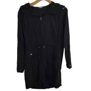 J. Jill Womens Fit Windbreaker Full Zip Up Cinch Waist Jacket Black Size Medium